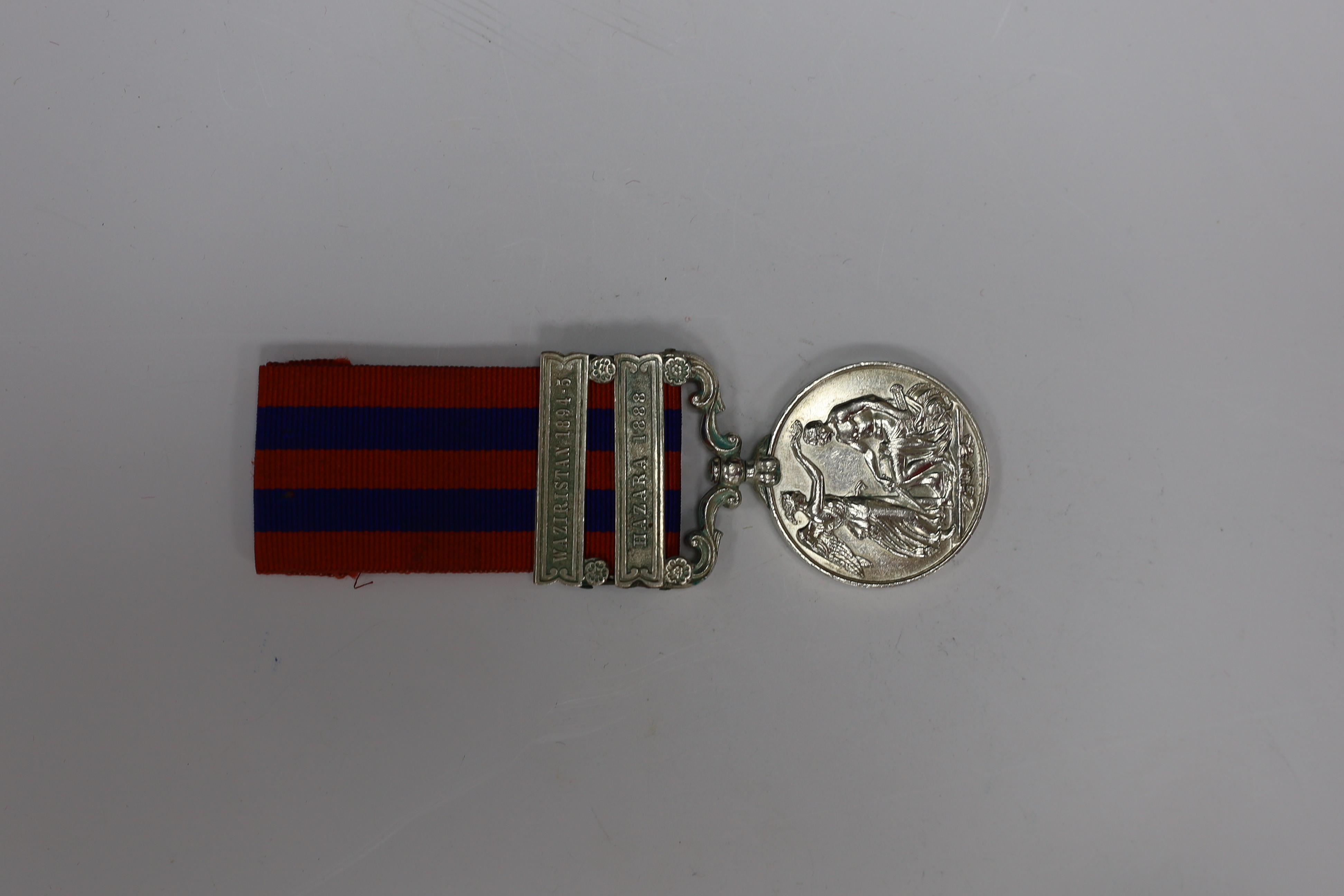 An India General Service Medal with Waziristan 1894-5 and Hazara 1888 clasps to 1158 Sepoy Gulab Singh 14th Bt Infy